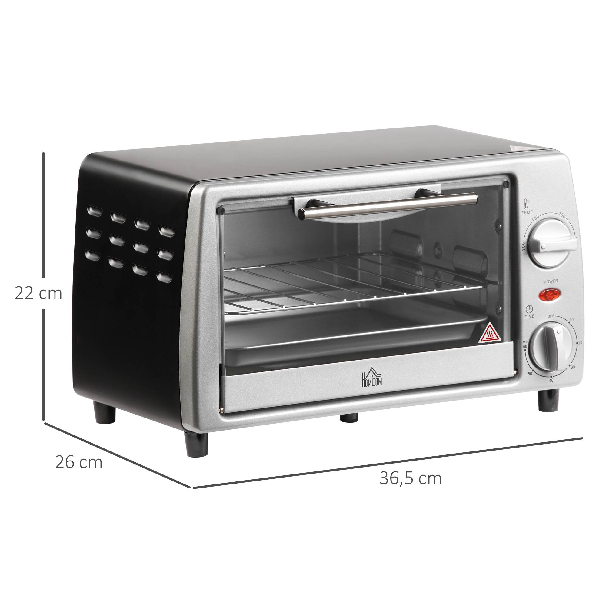 Mini four électrique 10L avec grille et plateau, température 100-230°C, minuterie 60min, 36,5x26x22cm - Image 5