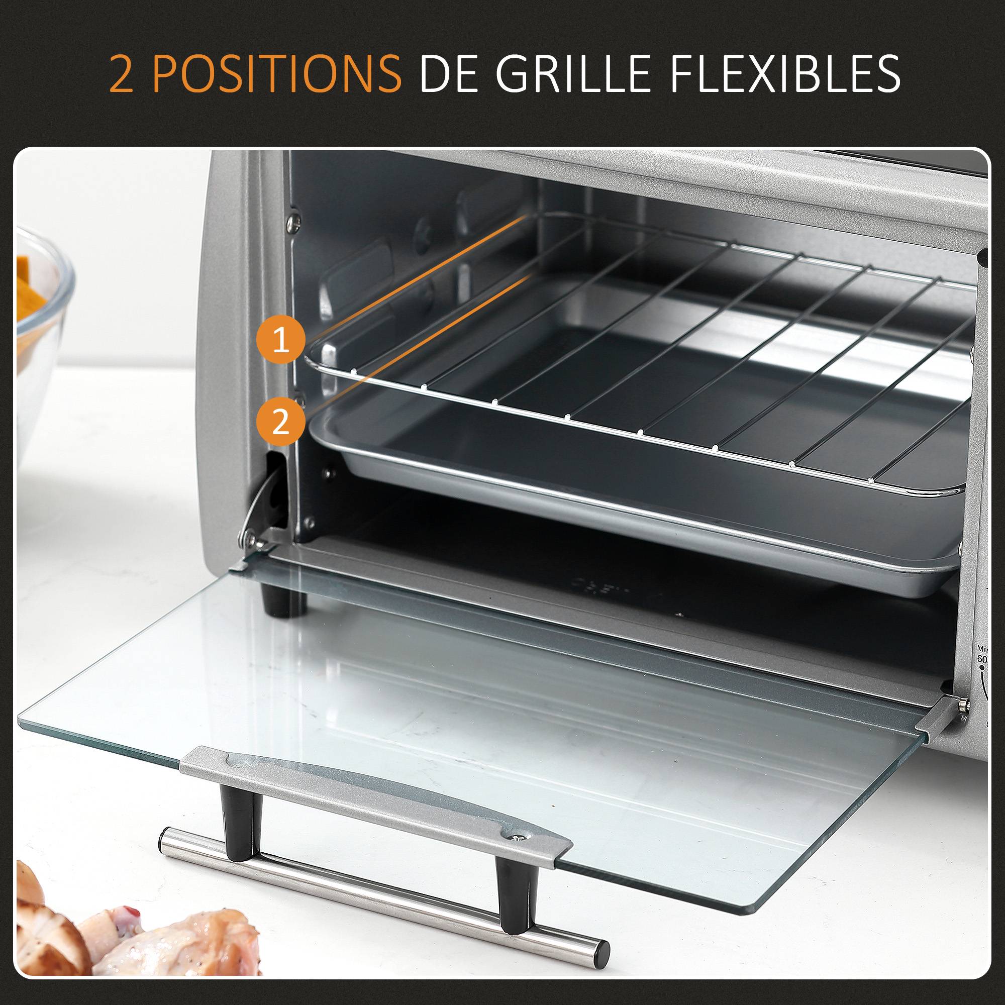 Mini four électrique 10L avec grille et plateau, température 100-230°C, minuterie 60min, 36,5x26x22cm - Image 7