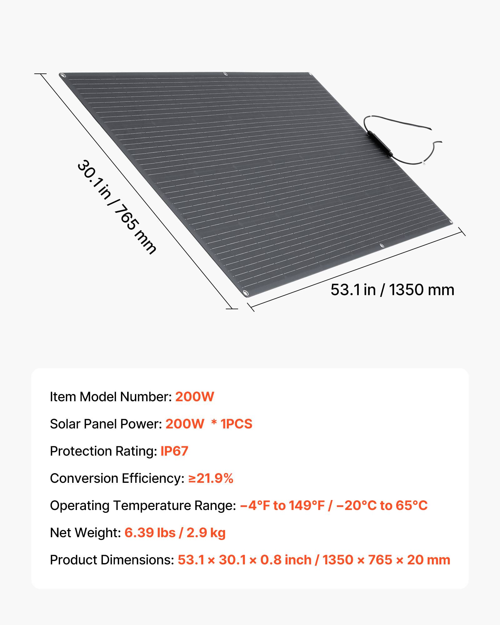 Vevor - VEVOR Panneau Solaire Monocristallin Semi Flexible 200 W Chargeur Hors Réseau - Image 7