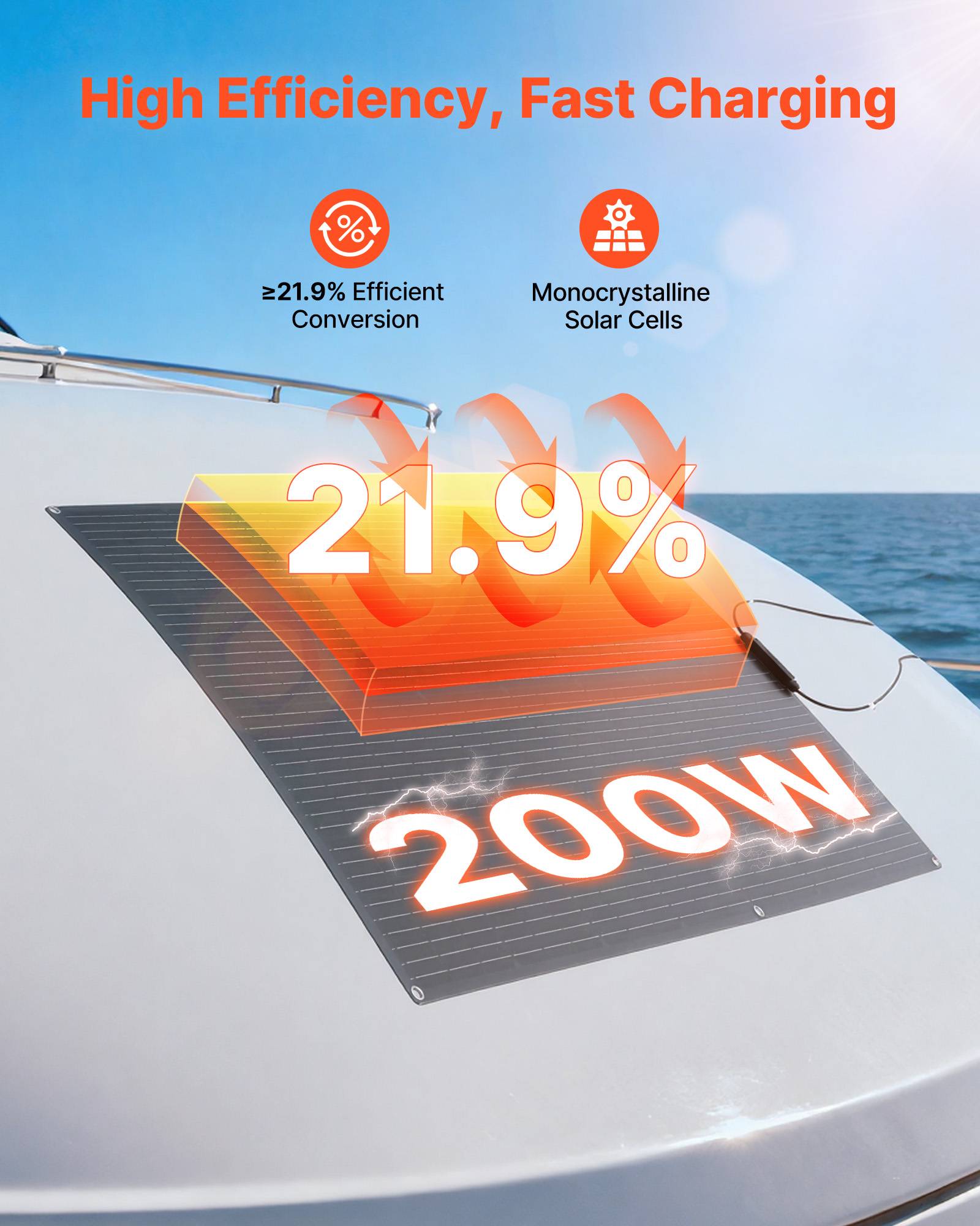 Vevor - VEVOR Panneau Solaire Monocristallin Semi Flexible 200 W Chargeur Hors Réseau - Image 2