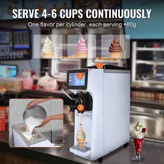 VEVOR Machine à glace italienne 10 L/h 900W, 1 saveur, trémie inox 4L, pré-refroidissement auto, écran tactile. - Image 3