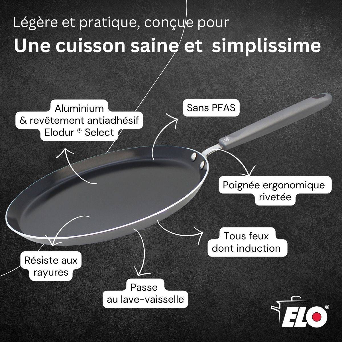 Set de 1 poêle de cuisson 26 cm en aluminium avec 2 ustensiles de cuisine sans PFAS Elo Ducato - Image 6