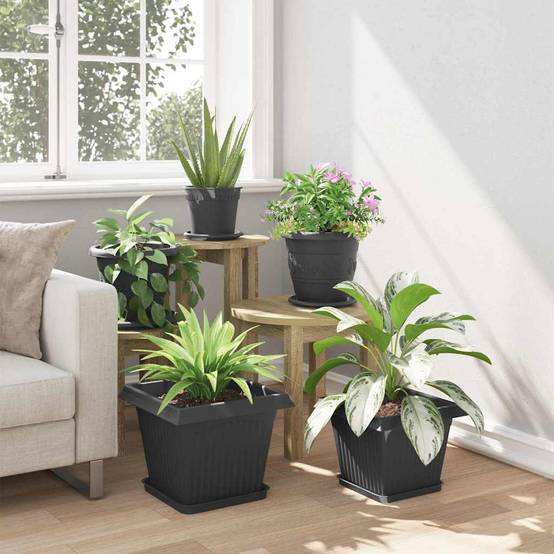 ComfortXL - Lot de 24 pots carrés plastique terrasse balcon drainage intégré 33x33x26cm noir - ComfortXL Outdoor Living - Image 4