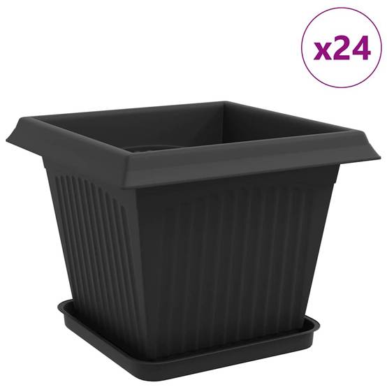 ComfortXL - Lot de 24 pots carrés plastique terrasse balcon drainage intégré 33x33x26cm noir - ComfortXL Outdoor Living - Image 2