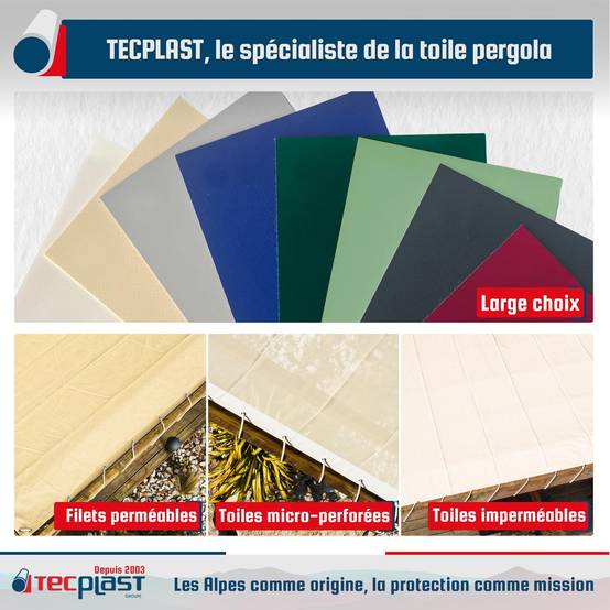 Toile Pergola Vert Sauge 3,5x4 m LP506PR - Garantie 5 ans - Bâche Pergola ou Tonnelle étanche en PVC pour terrasse TECPLAST - Image 6