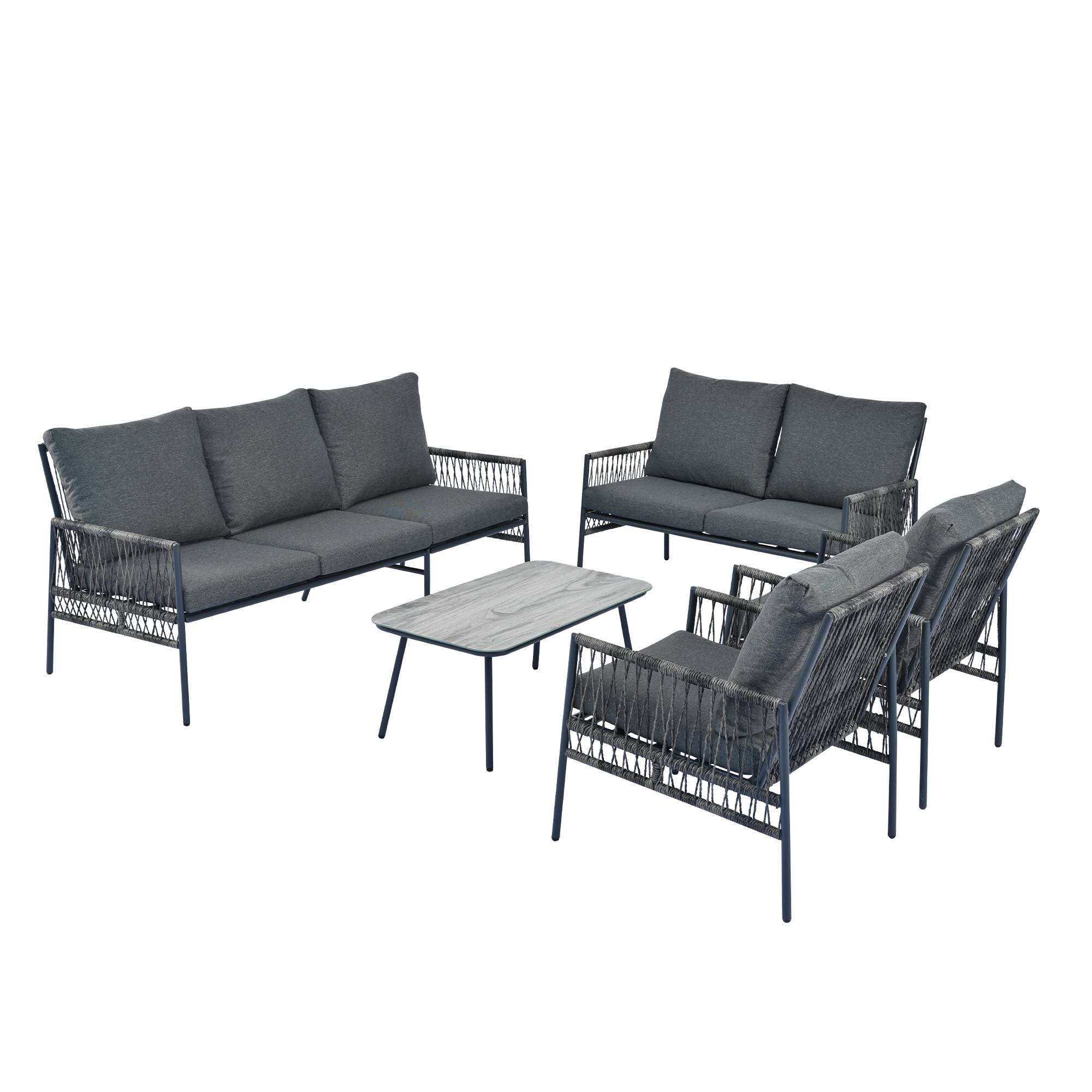 Ensemble Jardin, Canapé Angle Transformable 2 Lits, Inclinaison 5 Niveaux 55°, Acier Galvanisé, Table Bois Composite,Rangements,Gris - Jardin