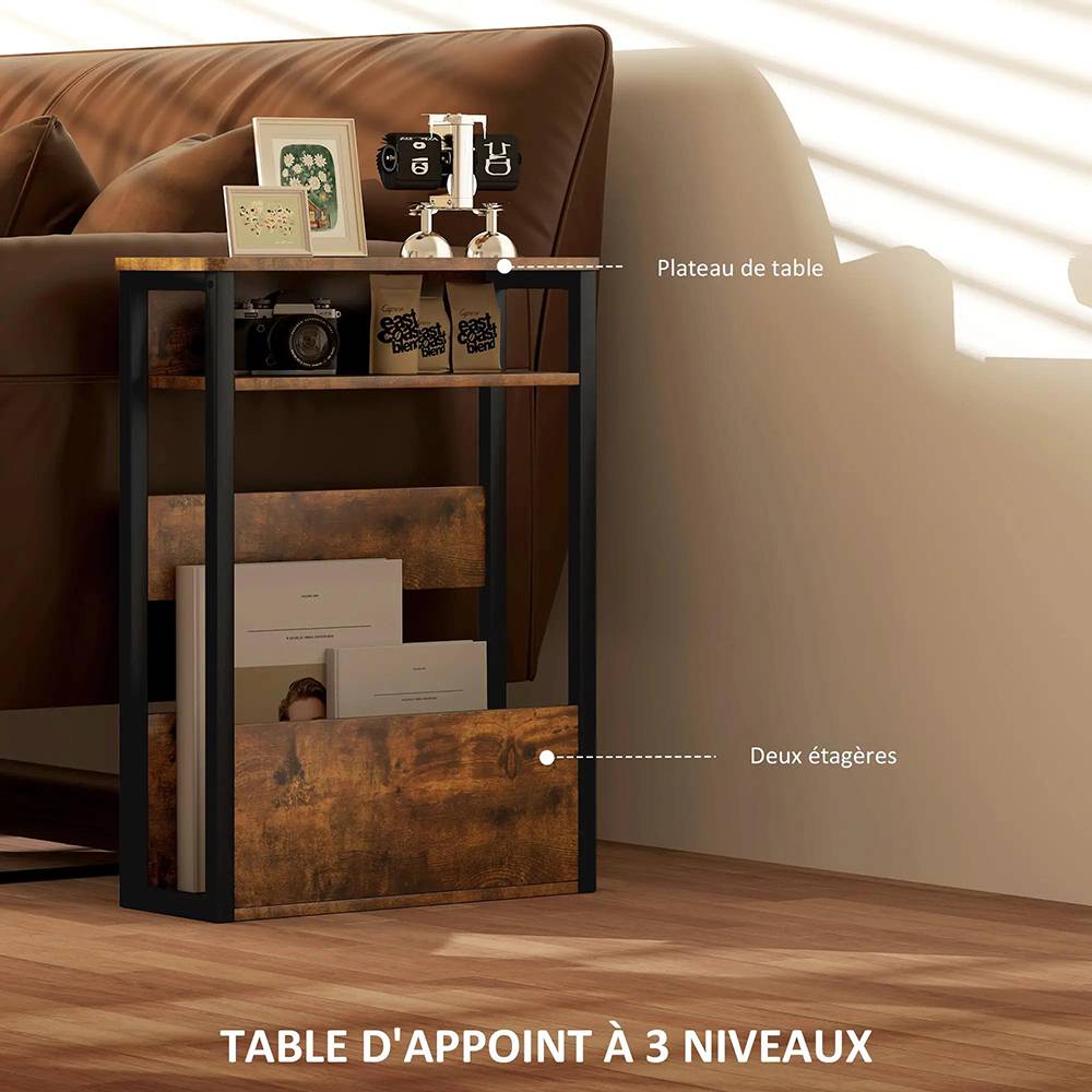 KOMHTOM - Table d'appoint 46 x 18 cm de large x 58,5 cm de haut, avec deux étagères, brun vintage. - Image 3