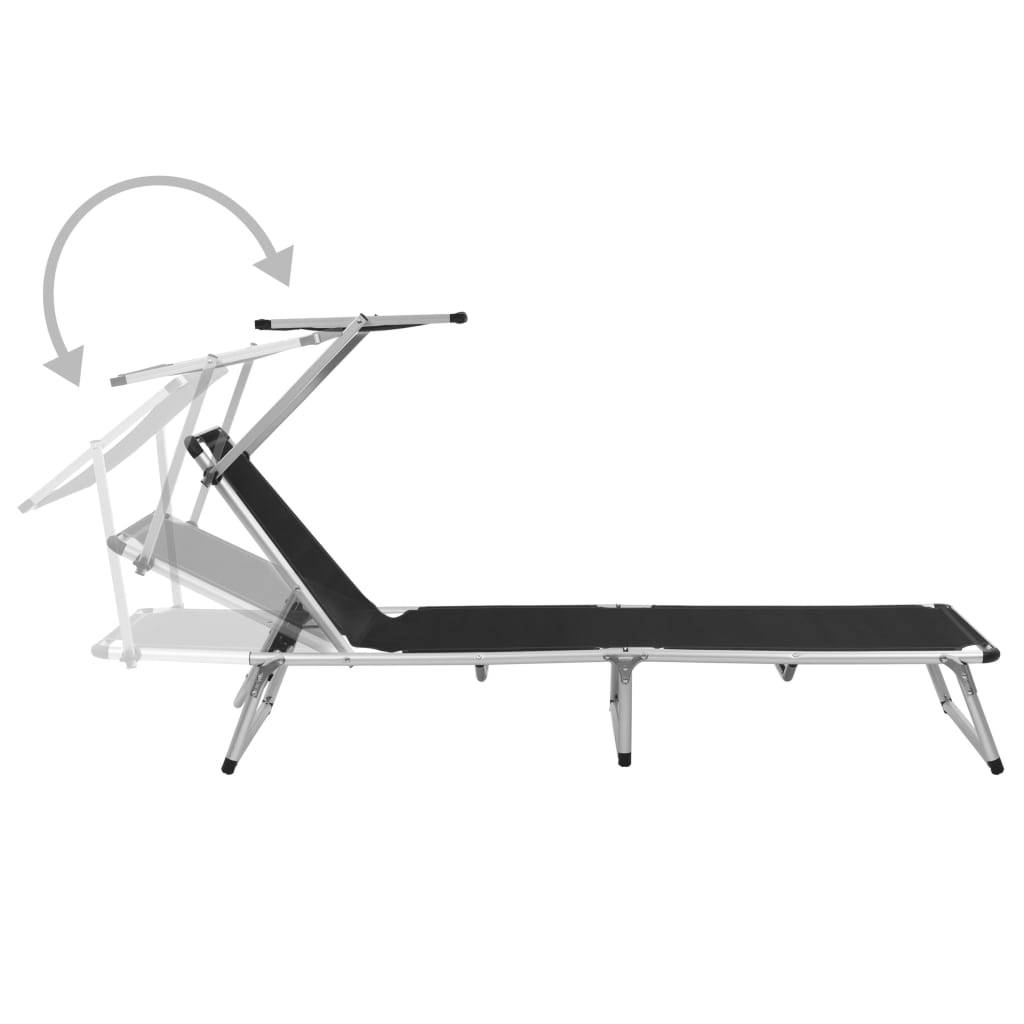 Helloshop26 - Chaises longues pliables et toit 2 pièces aluminium textilène noir - Image 5