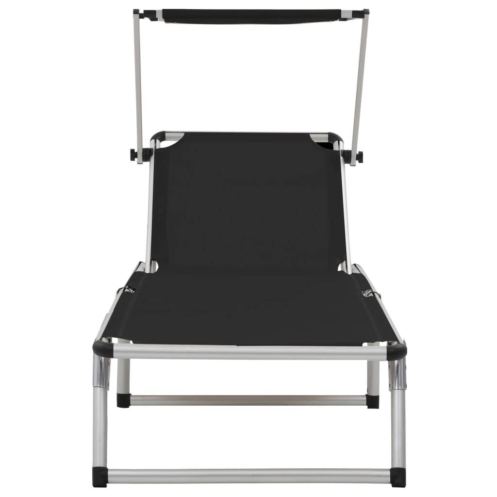 Helloshop26 - Chaises longues pliables et toit 2 pièces aluminium textilène noir - Image 3