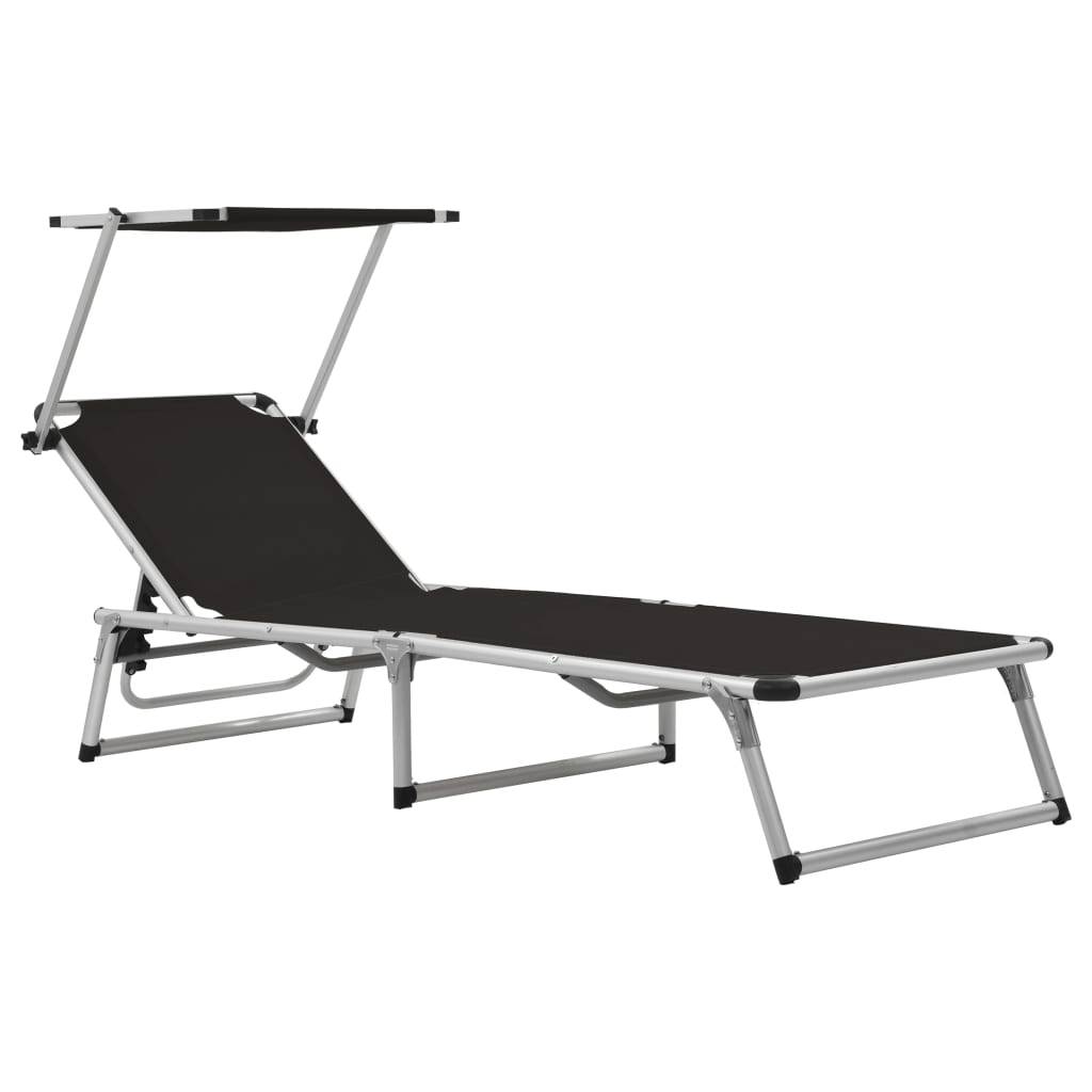 Helloshop26 - Chaises longues pliables et toit 2 pièces aluminium textilène noir - Image 2
