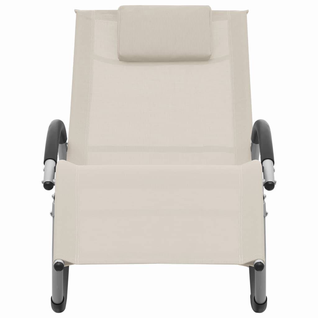 Helloshop26 - Transat chaise longue bain de soleil lit de jardin terrasse meuble d'extérieur avec oreiller crème textilène - Image 2