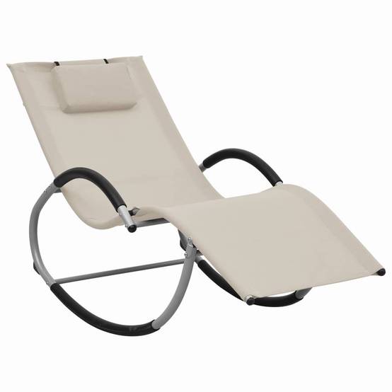 Helloshop26 - Transat chaise longue bain de soleil lit de jardin terrasse meuble d'extérieur avec oreiller crème textilène - Image 1