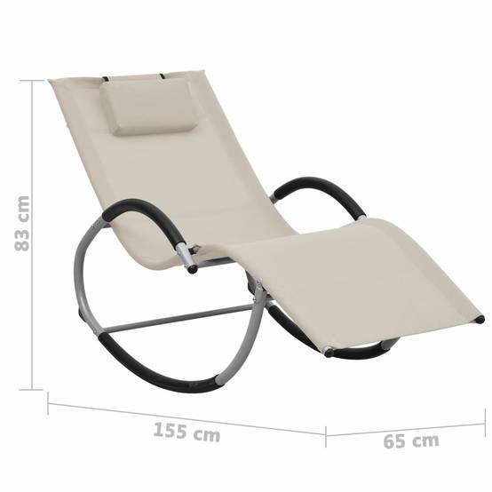 Helloshop26 - Transat chaise longue bain de soleil lit de jardin terrasse meuble d'extérieur avec oreiller crème textilène - Image 6