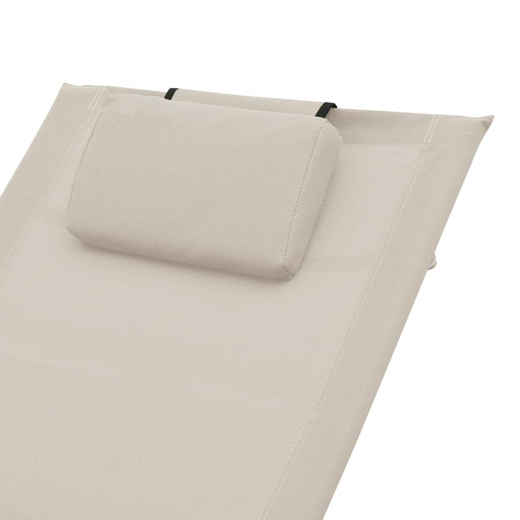 Helloshop26 - Transat chaise longue bain de soleil lit de jardin terrasse meuble d'extérieur avec oreiller crème textilène - Image 5