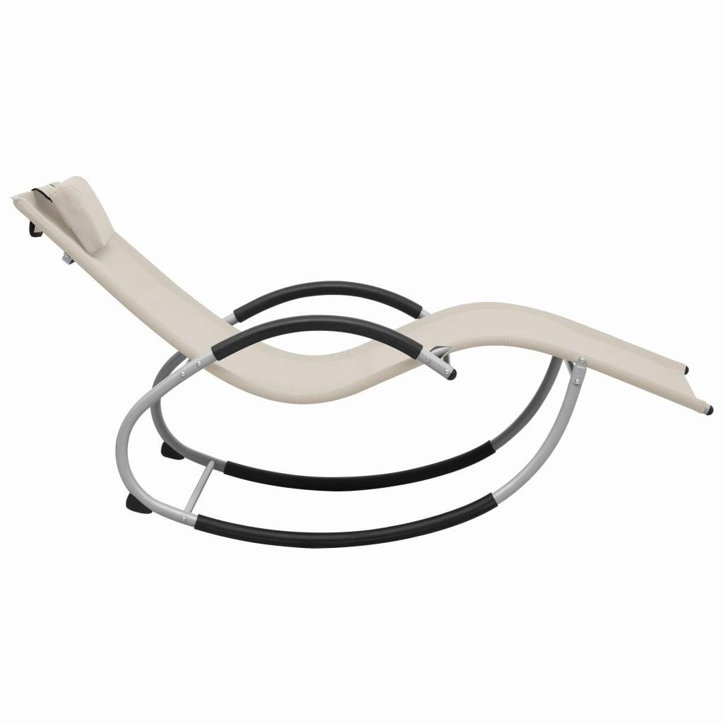 Helloshop26 - Transat chaise longue bain de soleil lit de jardin terrasse meuble d'extérieur avec oreiller crème textilène - Image 3