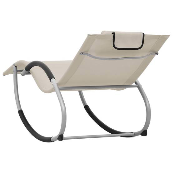 Helloshop26 - Transat chaise longue bain de soleil lit de jardin terrasse meuble d'extérieur avec oreiller crème textilène - Image 4
