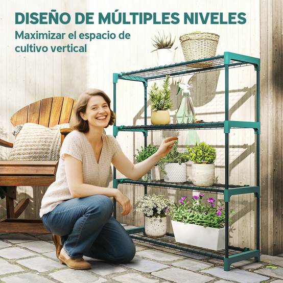 Ensemble de 2 supports à plantes d'intérieur et d'extérieur à 4 niveaux, étagères métalliques avec connecteurs, montage facile, vert - Image 6