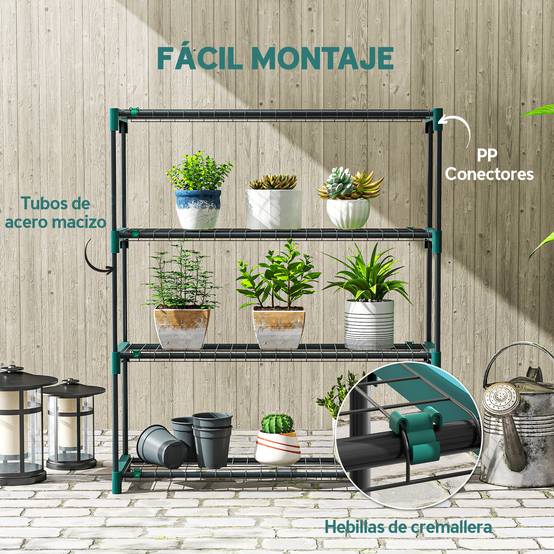 Ensemble de 2 supports à plantes d'intérieur et d'extérieur à 4 niveaux, étagères métalliques avec connecteurs, montage facile, vert - Image 8