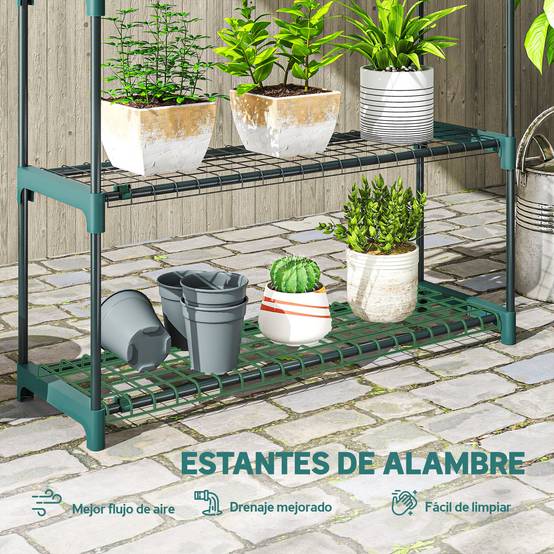 Ensemble de 2 supports à plantes d'intérieur et d'extérieur à 4 niveaux, étagères métalliques avec connecteurs, montage facile, vert - Image 7