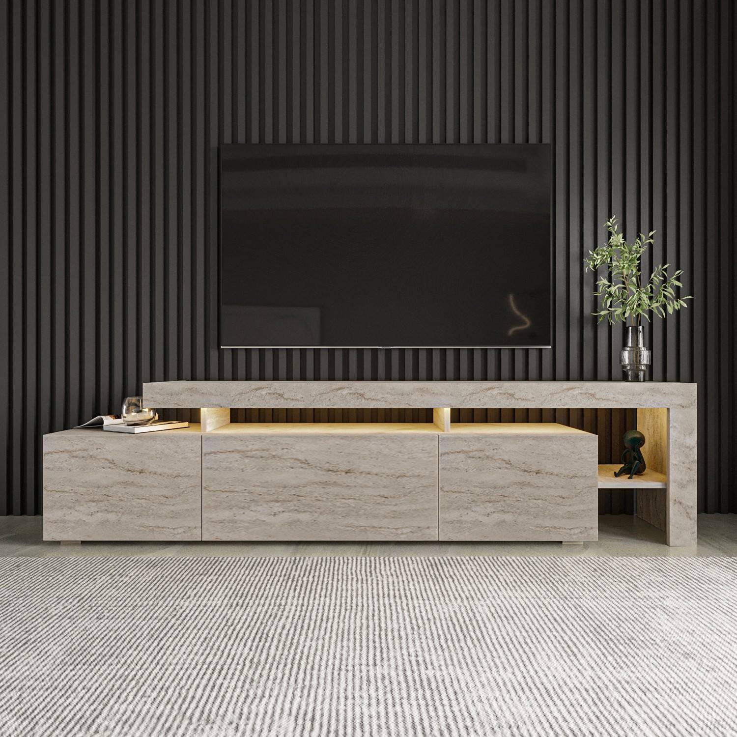Hanah Home - Meuble Tv En Bois "beliz" - 192 X 37 X 53 Cm - Travertin -hanah Home - Image 2