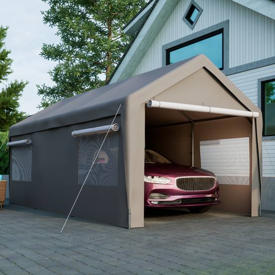 Tente de Garage Carport Acier pour Voiture et Bateau Abri Stockage Hivernal Gris 3x6m - ComfortXL Outdoor Living - Image 1