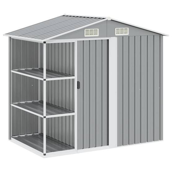 PANGIVO - Abri de jardin avec étagère - Fer galvanisé - Gris clair - 205x130x183 cm - Surface au sol 2,28m² - PANGIVO - Image 1