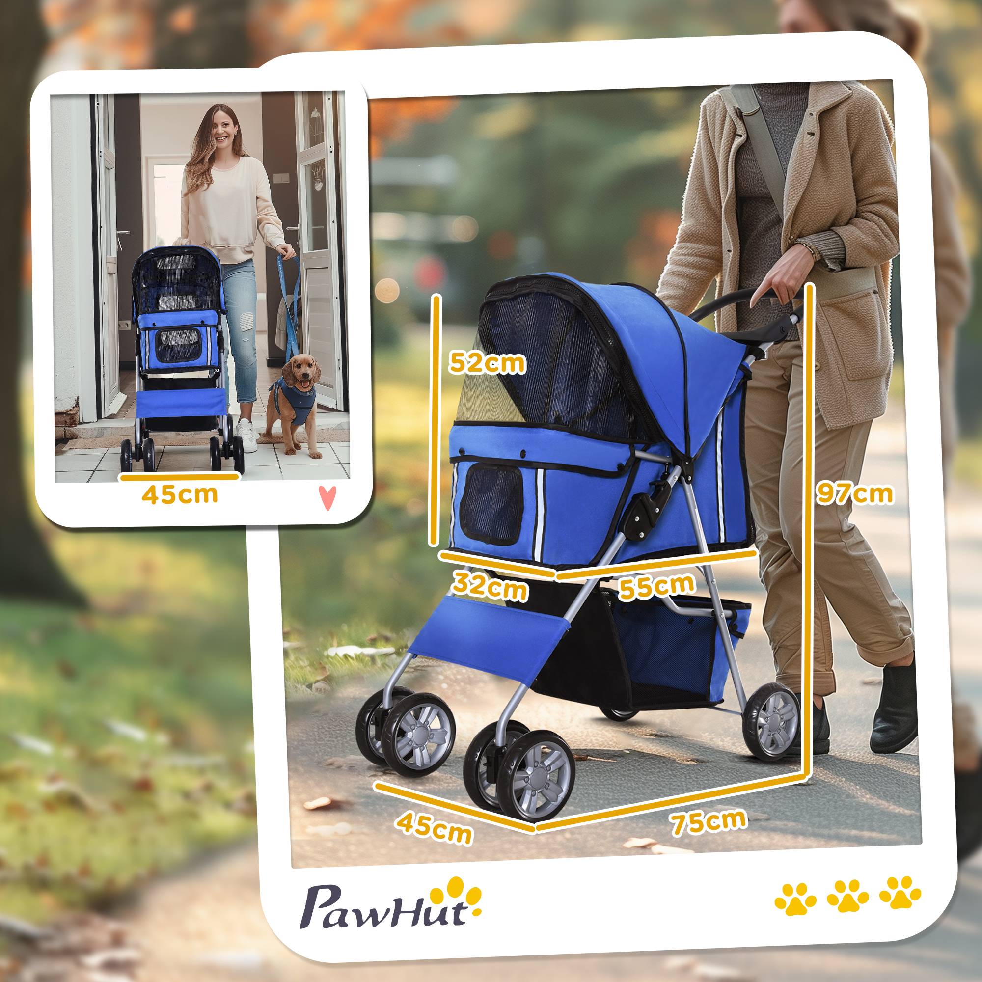 Poussette pour chien en tissu oxford bleu 75.0 x 45.0 x 97.0 cm - PANGIVO - Image 3