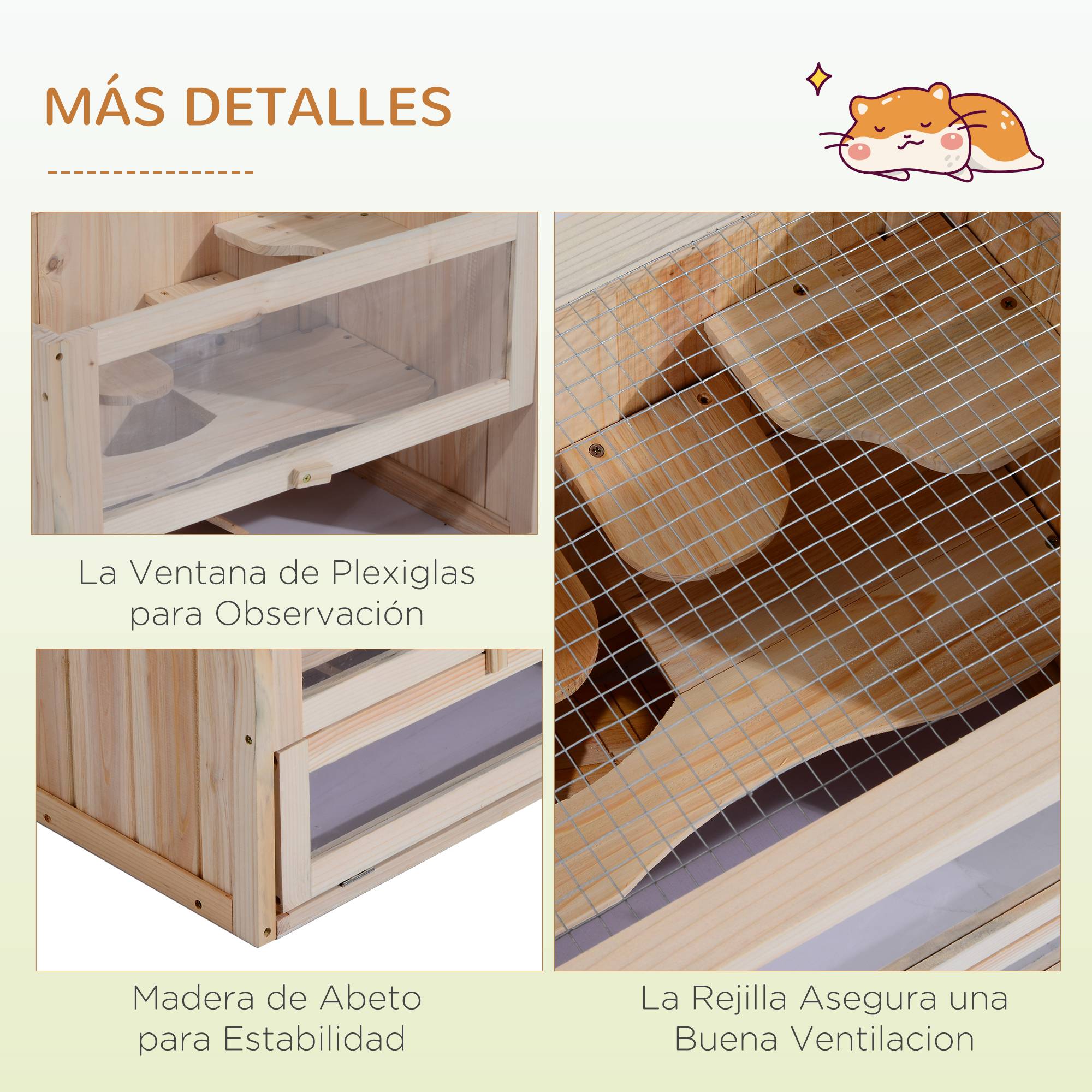 Cage à hamster en bois à 2 niveaux, petite maison pour animaux avec plateformes et échelles, 60 x 35 x 42 cm, bois naturel - Image 8