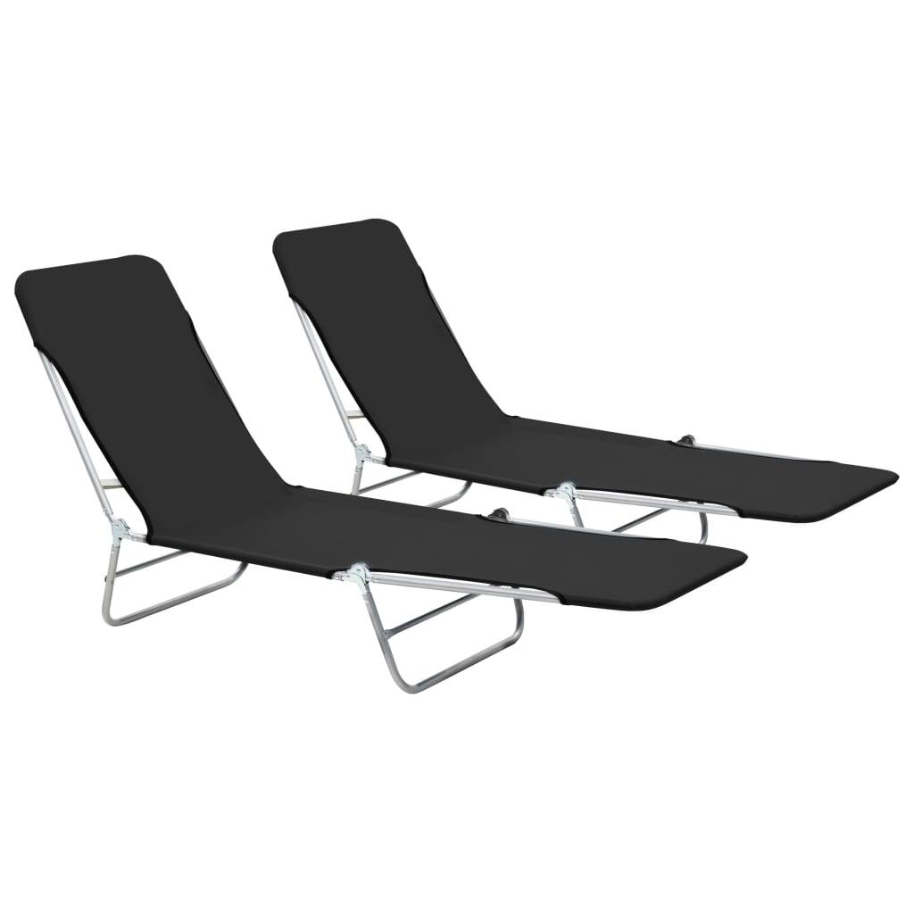 Helloshop26 - Chaises longues 182 cm pliables 2 pièces acier et tissu noir - Image 1