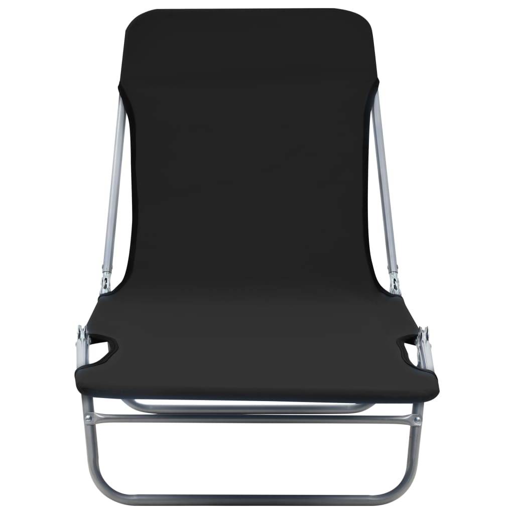 Helloshop26 - Chaises longues 182 cm pliables 2 pièces acier et tissu noir - Image 4