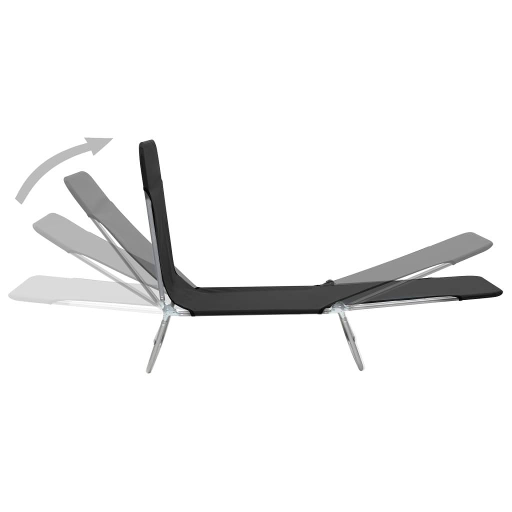 Helloshop26 - Chaises longues 182 cm pliables 2 pièces acier et tissu noir - Image 2