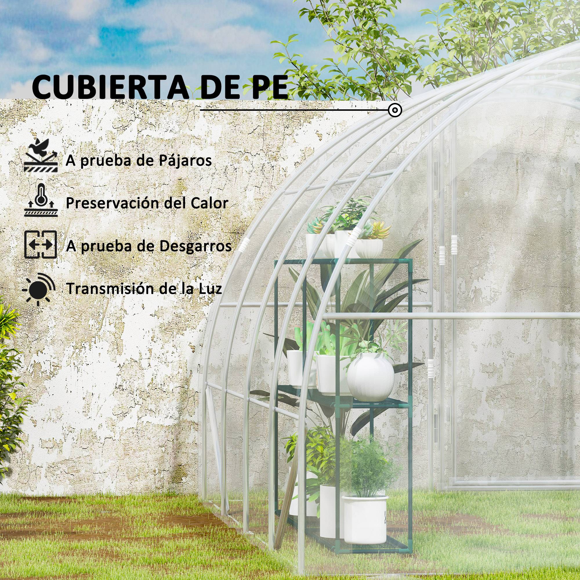 Serre Tunnel de Culture 12m² Acier avec 2 Portes Battantes et Toit Arqué 4x3x2 m - ComfortXL Outdoor Living - Image 6