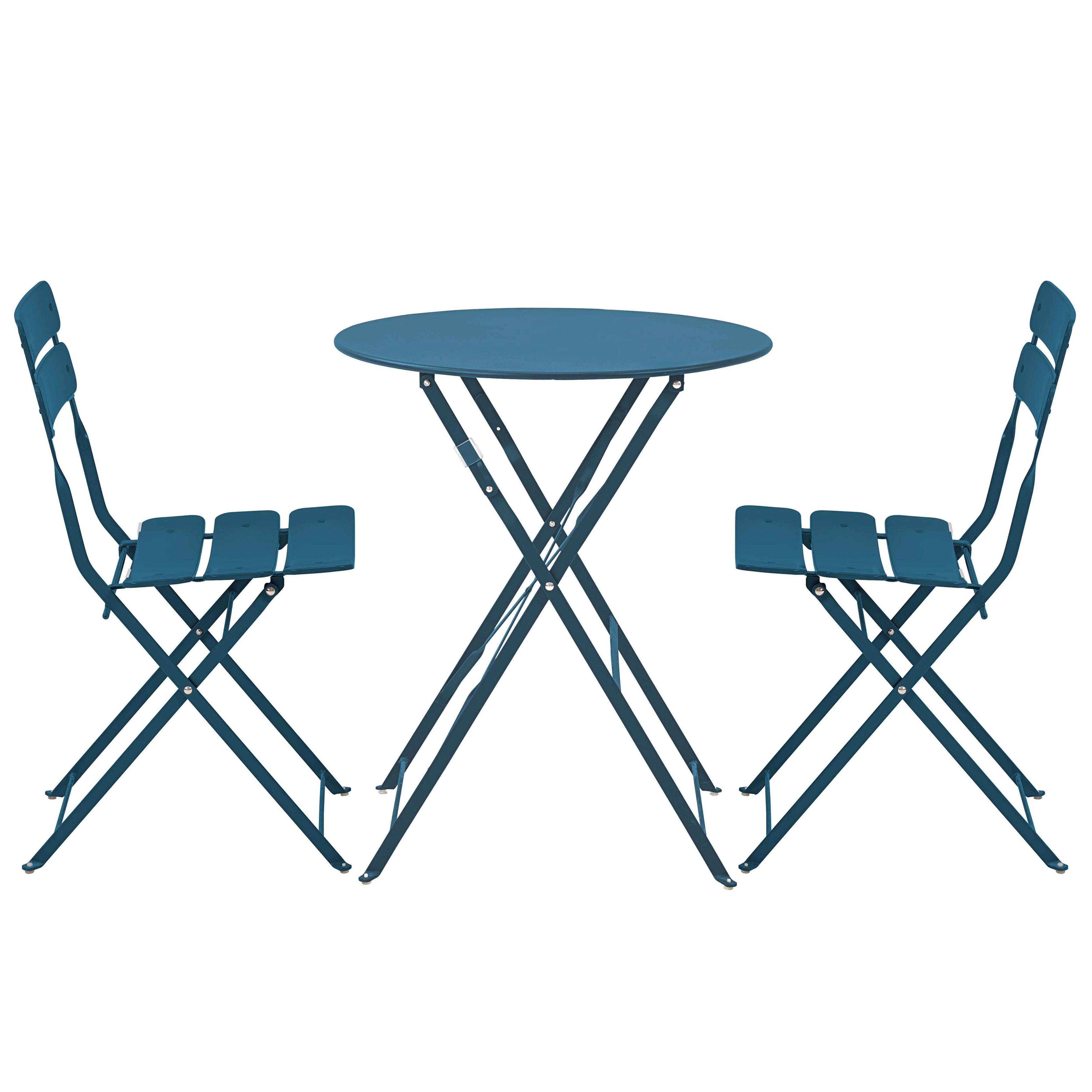 Oviala - Table de terrasse ronde pliante et 2 chaises pliantes bleu pacific Annecy - Oviala - Image 1