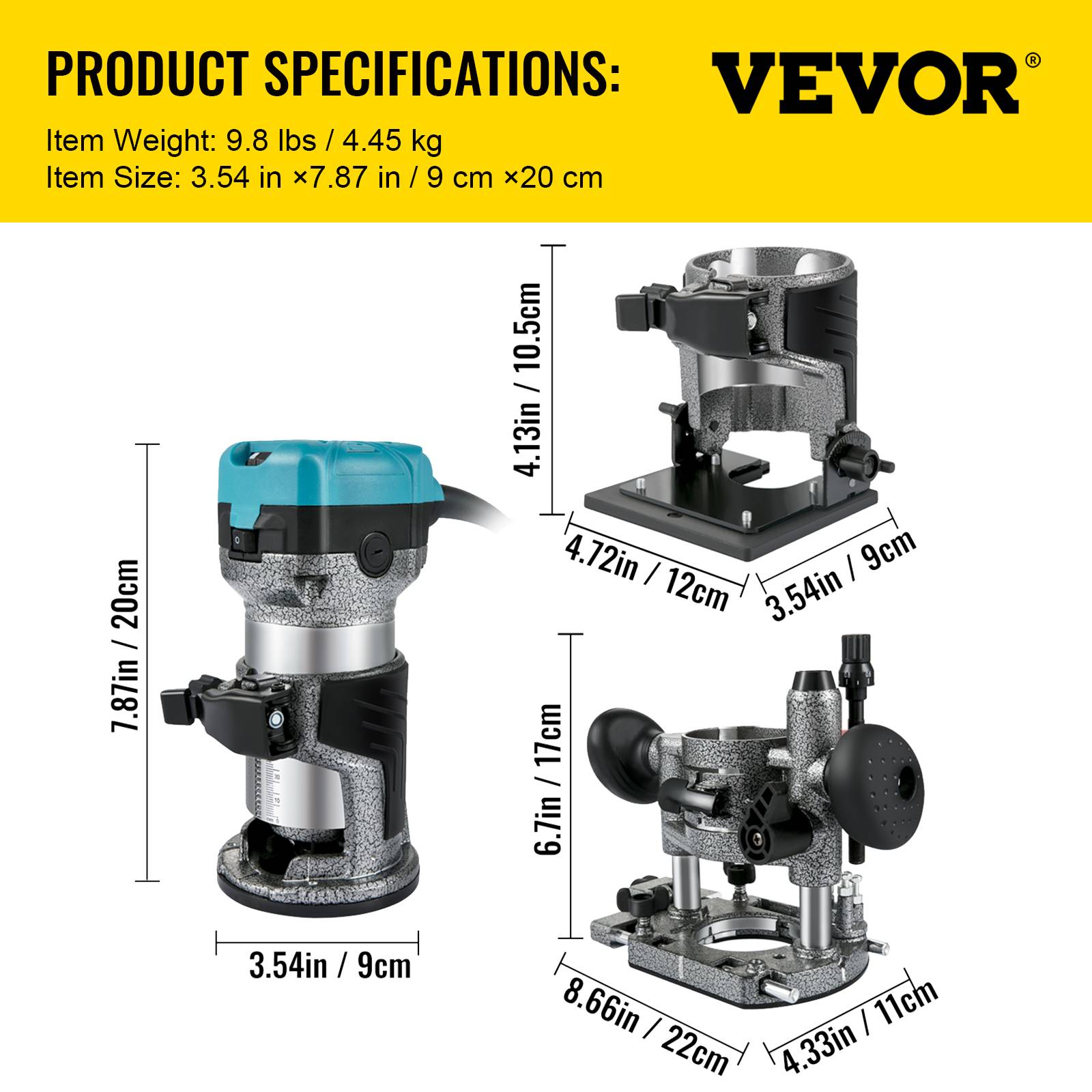 Vevor - VEVOR Défonceuse électrique 710W avec 3 bases, 13000-33000 tr/min, mèches 6+8mm, pour travail du bois. - Image 7