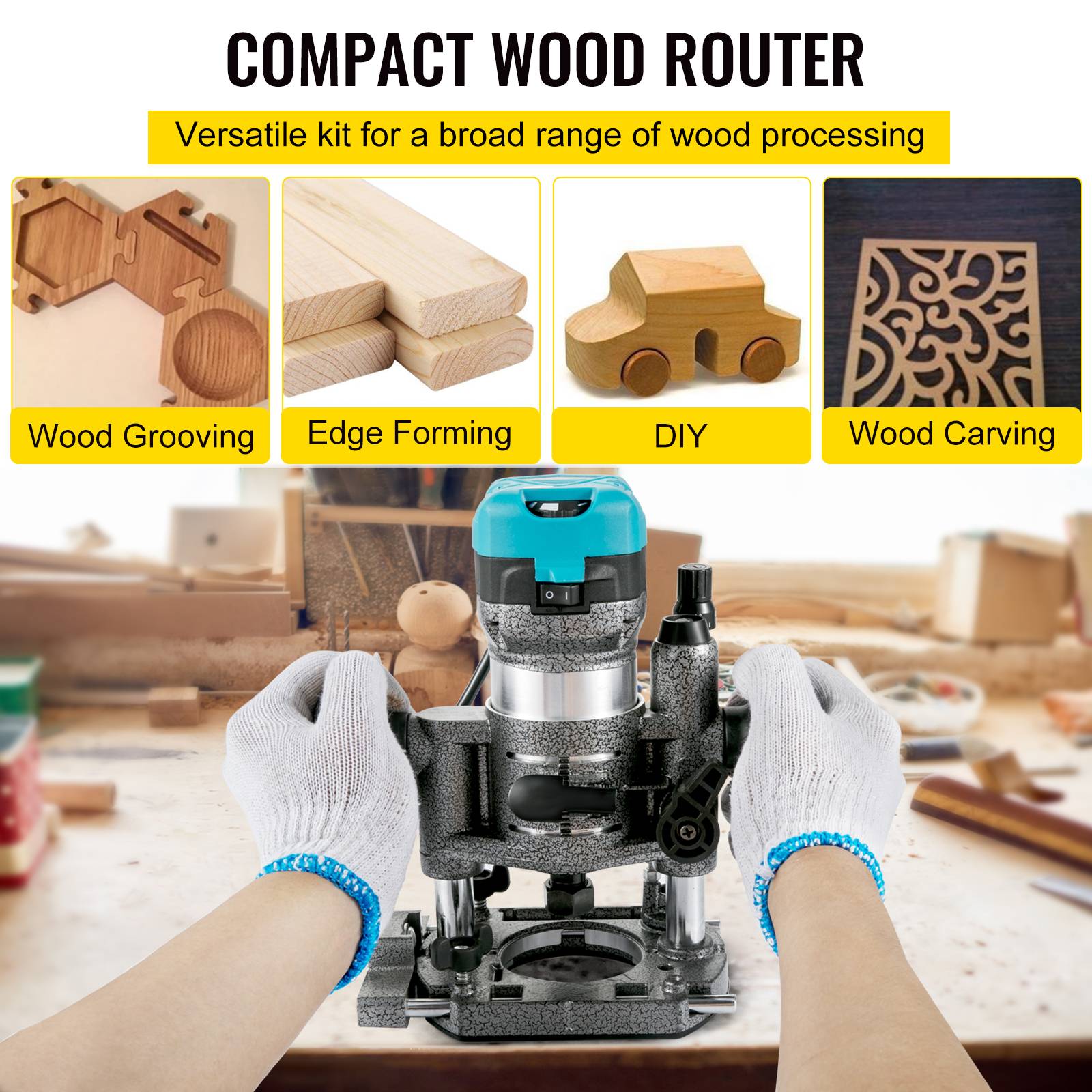 Vevor - VEVOR Défonceuse électrique 710W avec 3 bases, 13000-33000 tr/min, mèches 6+8mm, pour travail du bois. - Image 2
