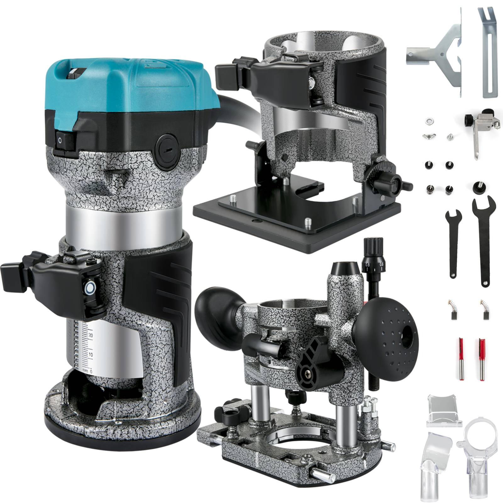 Vevor - VEVOR Défonceuse électrique 710W avec 3 bases, 13000-33000 tr/min, mèches 6+8mm, pour travail du bois.