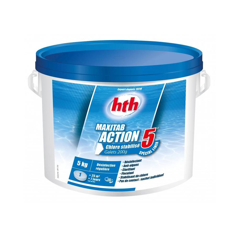 HTH - Chlore multiaction - HTH Maxitab  - 5 Action Spécial liner galets 200 g. - 5 kg - Image 2