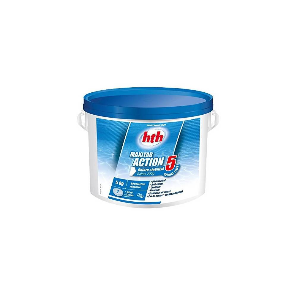 HTH - Chlore multiaction - HTH Maxitab  - 5 Action Spécial liner galets 200 g. - 5 kg - Image 1
