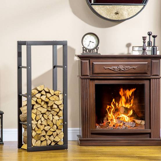 Range bûches Etagère porte bois de cheminée porte-bûches intérieur et extérieur charge max. 100 Kg dim. 40L x 25l x 100H cm métal noir - Image 4