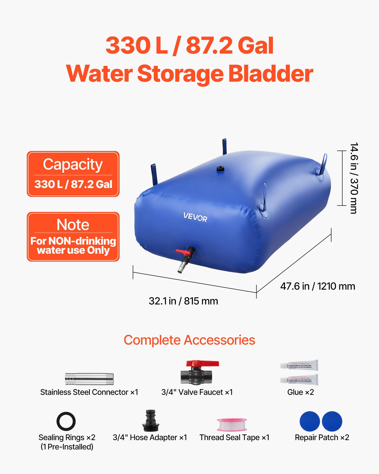 Vevor - VEVOR Réservoir d'Eau Souple Vessie de Stockage Eau Pliable 330 L PVC 1000D Bleu - Image 2