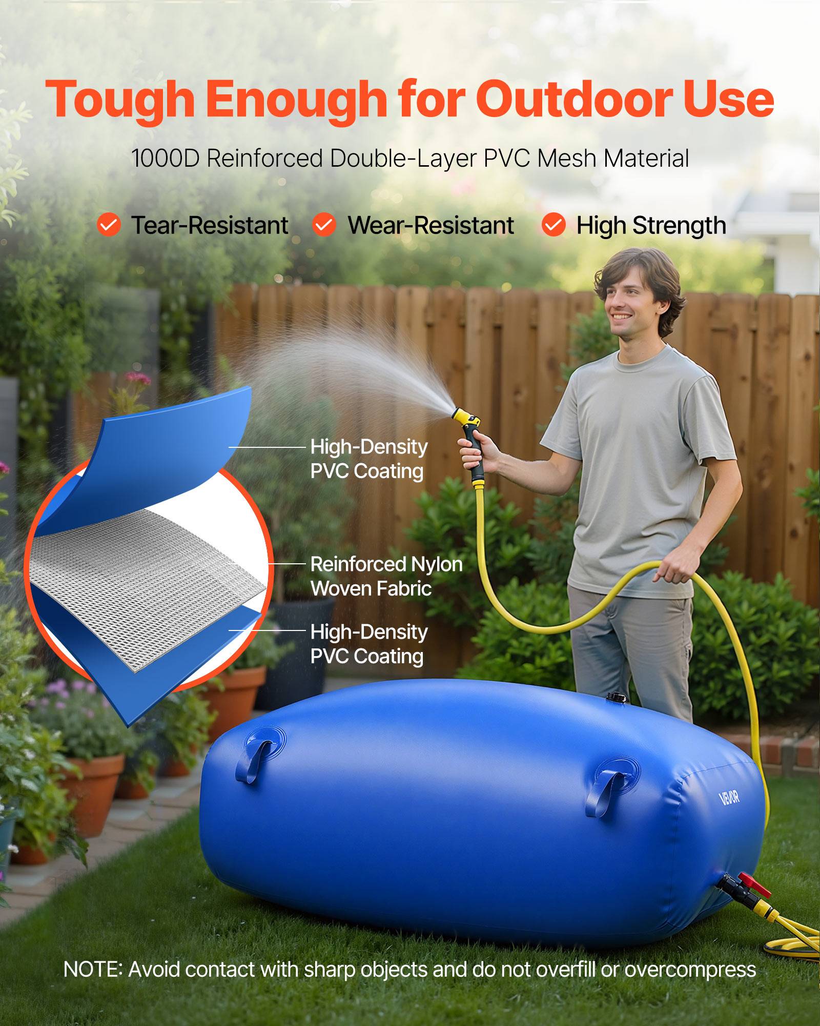Vevor - VEVOR Réservoir d'Eau Souple Vessie de Stockage Eau Pliable 330 L PVC 1000D Bleu - Image 3