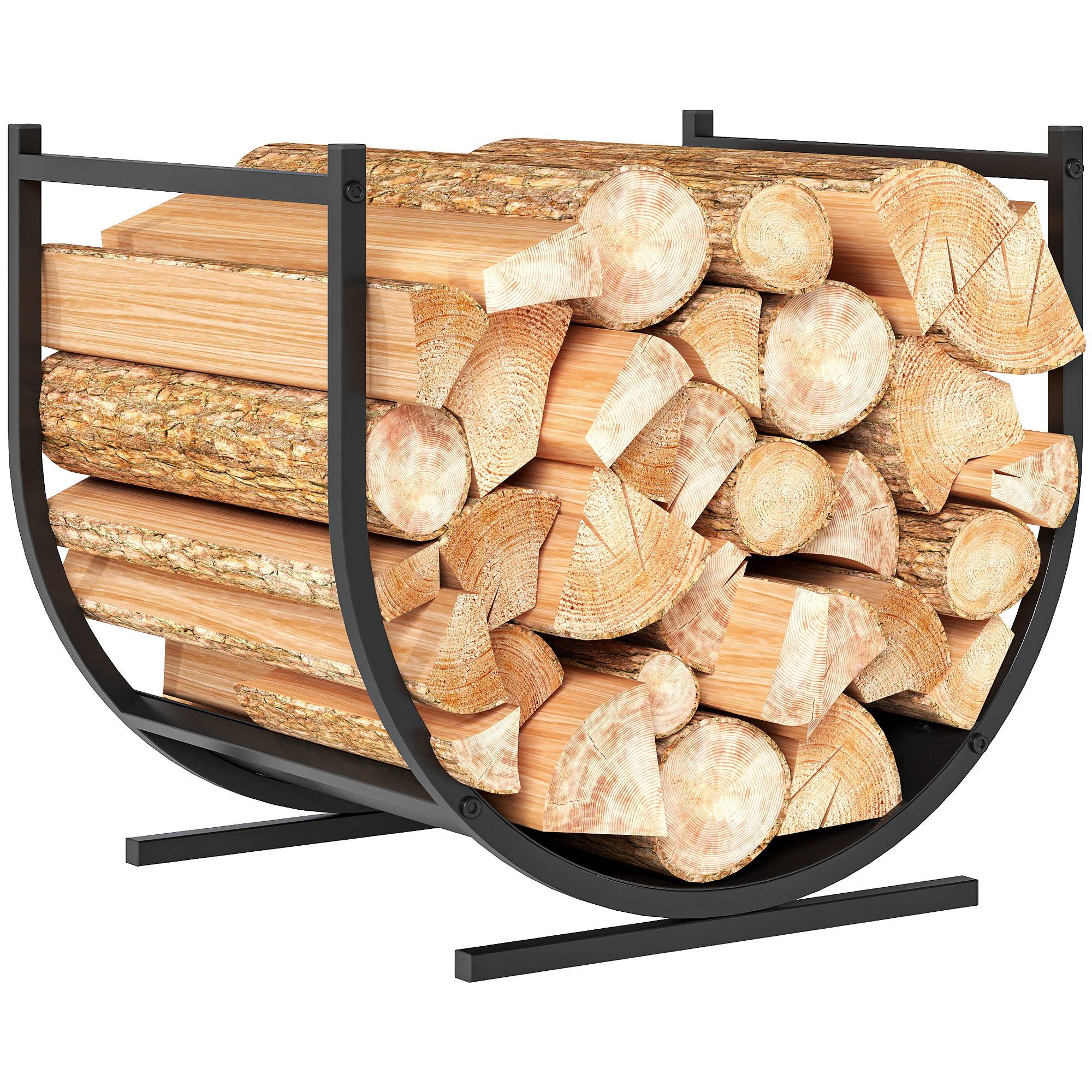 ComfortXL - Range-bûches métal intérieur extérieur base courbée anti-basculement 43x33x38cm noir - ComfortXL Outdoor Living - Image 1