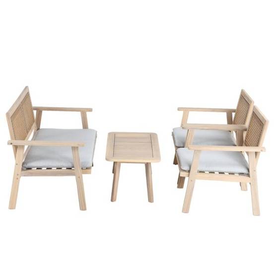Salon de jardin MATA 4 places en bois d'acacia blanchi FSC coussins gris chiné Beau Rivage - Image 8