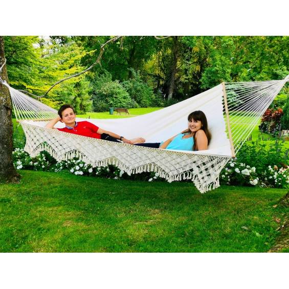 Jobek - Hamac SELEKT 375x170 cm en Pur Coton Écru à Franges certifié FSC 100% JOBEK - Image 5