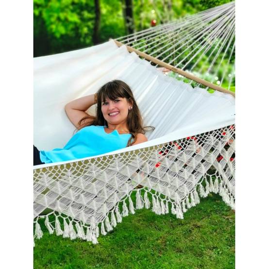 Jobek - Hamac SELEKT 375x170 cm en Pur Coton Écru à Franges certifié FSC 100% JOBEK - Image 3