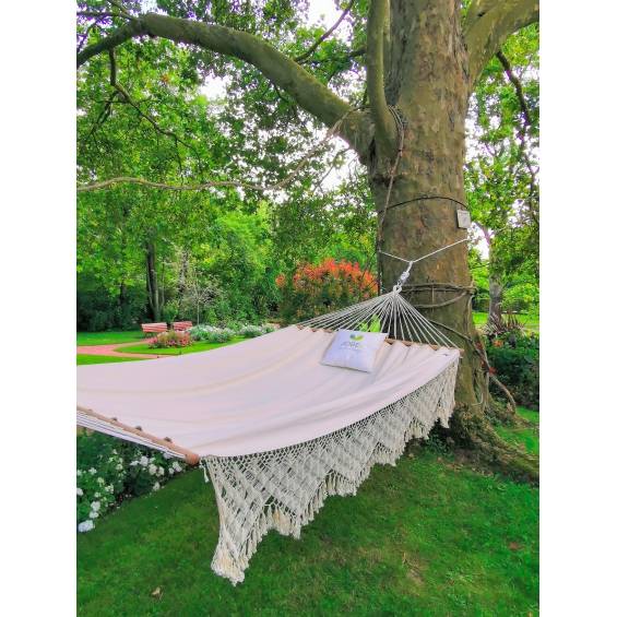 Jobek - Hamac SELEKT 375x170 cm en Pur Coton Écru à Franges certifié FSC 100% JOBEK - Image 2