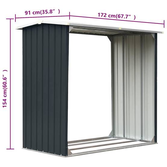 Abri à bûches Acier Galvanisé Design Moderne 172x91x154 cm Anthracite - ComfortXL Outdoor Living - Image 6