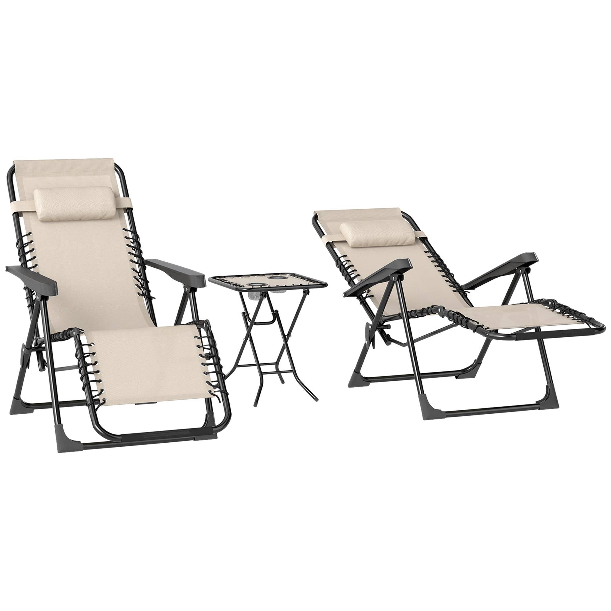 Sans Marque - Ensemble de jardin 3 pièces. Transat avec table basse, 2 chaises longues, coussins, transat d'extérieur 90 x 56 x 110 cm, beige - Image 2