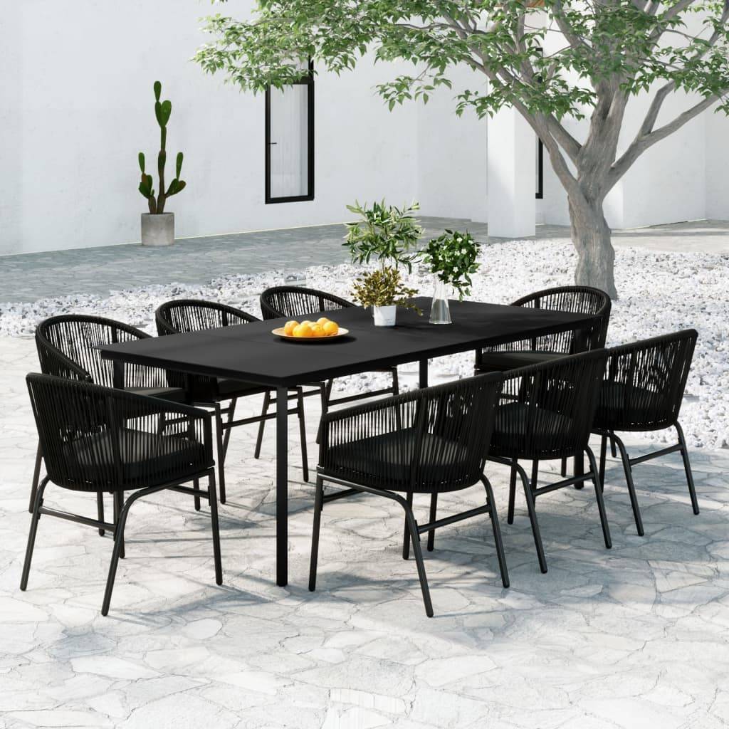 Grand Salon de Jardin 8P 200cm Rotin PVC Coussins Inclus Noir – ComfortXL Outdoor Living - Image 1