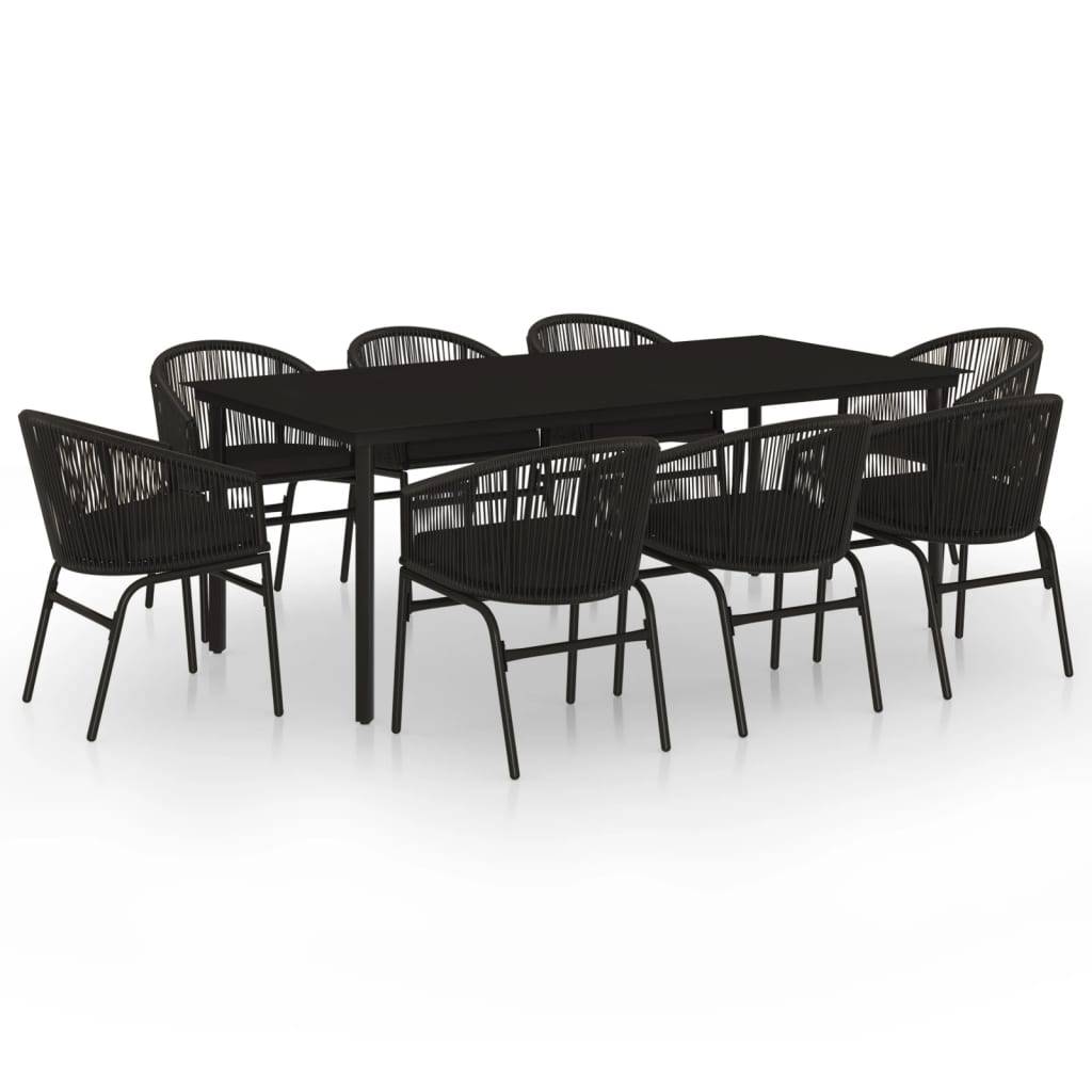 Grand Salon de Jardin 8P 200cm Rotin PVC Coussins Inclus Noir – ComfortXL Outdoor Living - Image 2